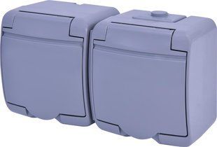 Розетка 2-а с з/к Schuko RHE-2s-SR (серая/серая крышка, IP54) ETI Hermetics 4668072 фото