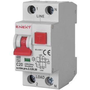 Enext e.rcbo.pro.2.C20.30, 1P+N, 20А, С, тип А, 30 Вимикач диференціального струму із захистом від надструмів