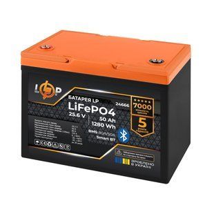 Акумулятор LP LiFePO4 25,6V - 50 Ah (1280Wh) (BMS 80A/50А) пластик Smart BT LP24666 фото
