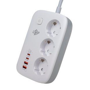 Мережевий фільтр (подовжувач) LP F65WG4 (3x230V-3520W, 2xUSB-60W, 2xType-C 65W QC/PD) LP30325 фото