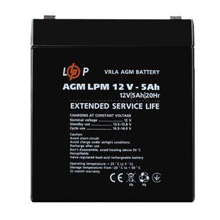 Розпродаж (3861) Акумулятор AGM LPM 12V - 5 Ah (11-2024) LP41113 фото