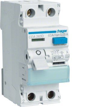 Диф.реле (ПЗВ) CDA 2p 63/0,03 6kA A HAGER CDA263D